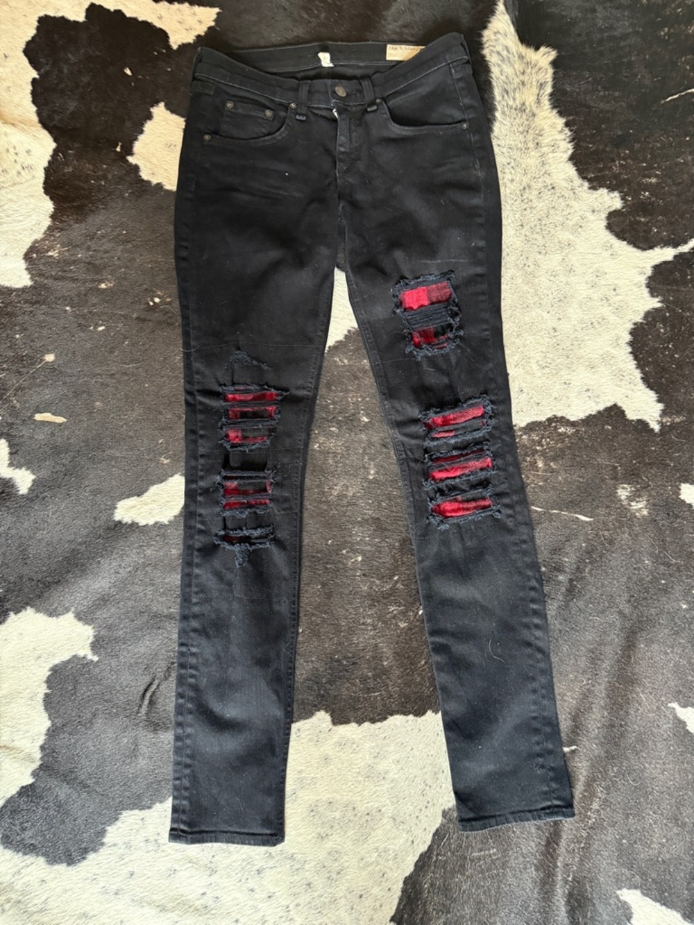rag & bone Black Skinny Jeans with Red Underlayer